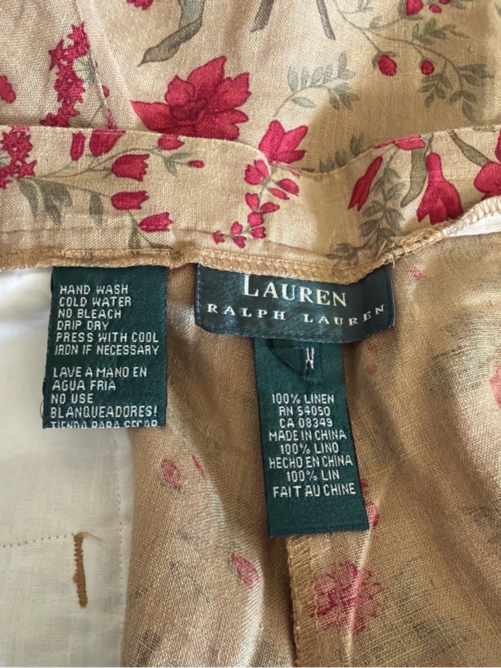 Lauren Ralph Lauren Tan Floral Pleat Front Linen Shorts Size 20W - Picture 4 of 4